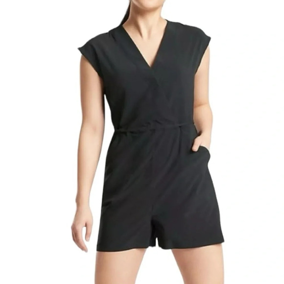 Athleta Black V-Neck Romper - Picture 1 of 13